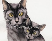Black cats kitten paintings 5x7 print from original watercolor painting of cats pet portraits childrens room wall art earthspalette