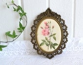 Brass framed rose motif vintage floral wall hanging