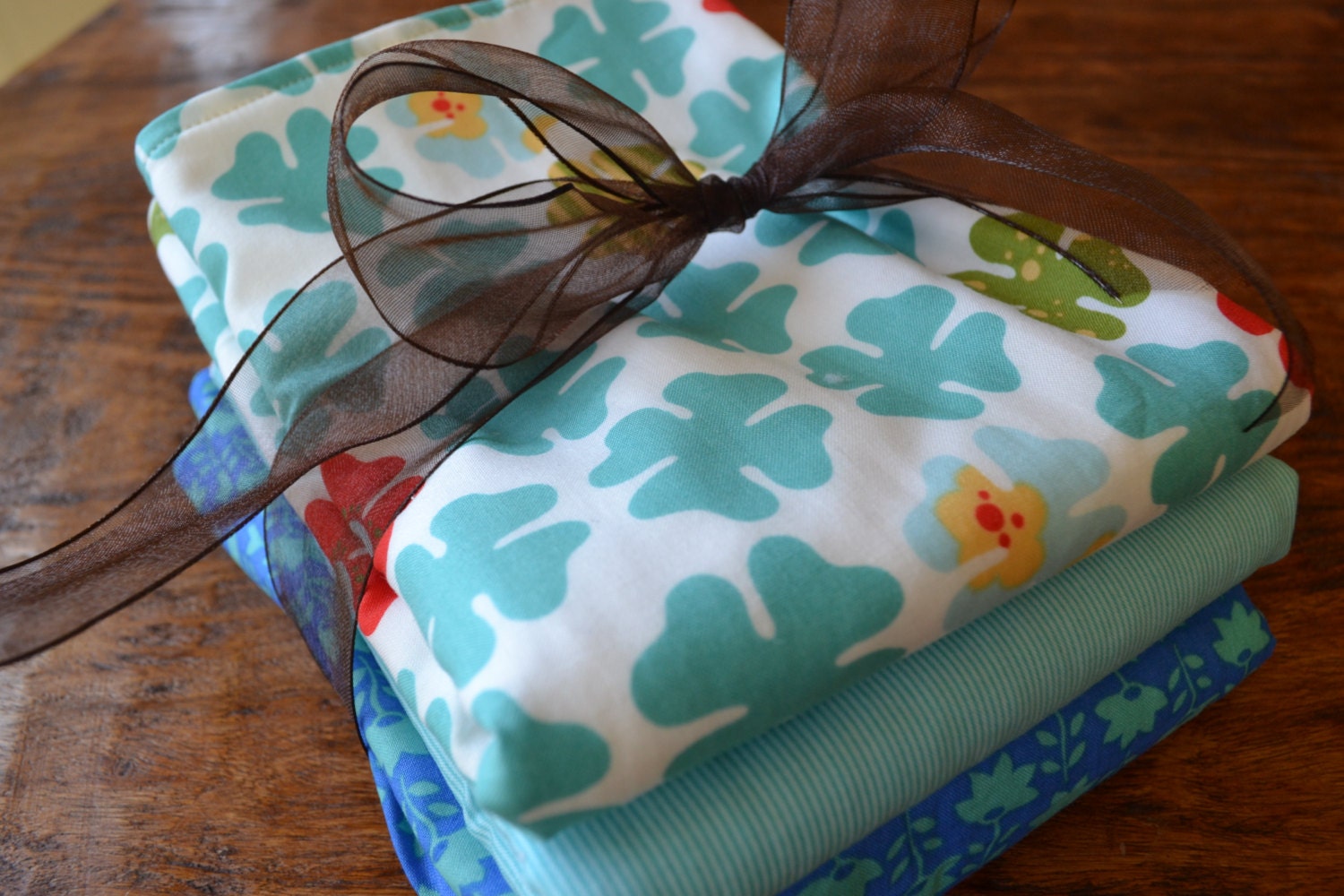 Baby Burp Cloth Set - Green, Blue, Turquoise - New Mom Shower Gift - Four Leaf Clover