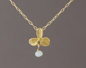 Gold Orchid Necklace with Amazonite Garnet Labrodite Citrine Amethyst Turquoise Pearl