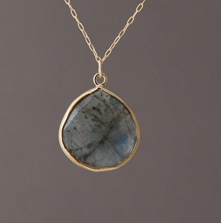 Labradorite Stone Bezel Set Gold Necklace