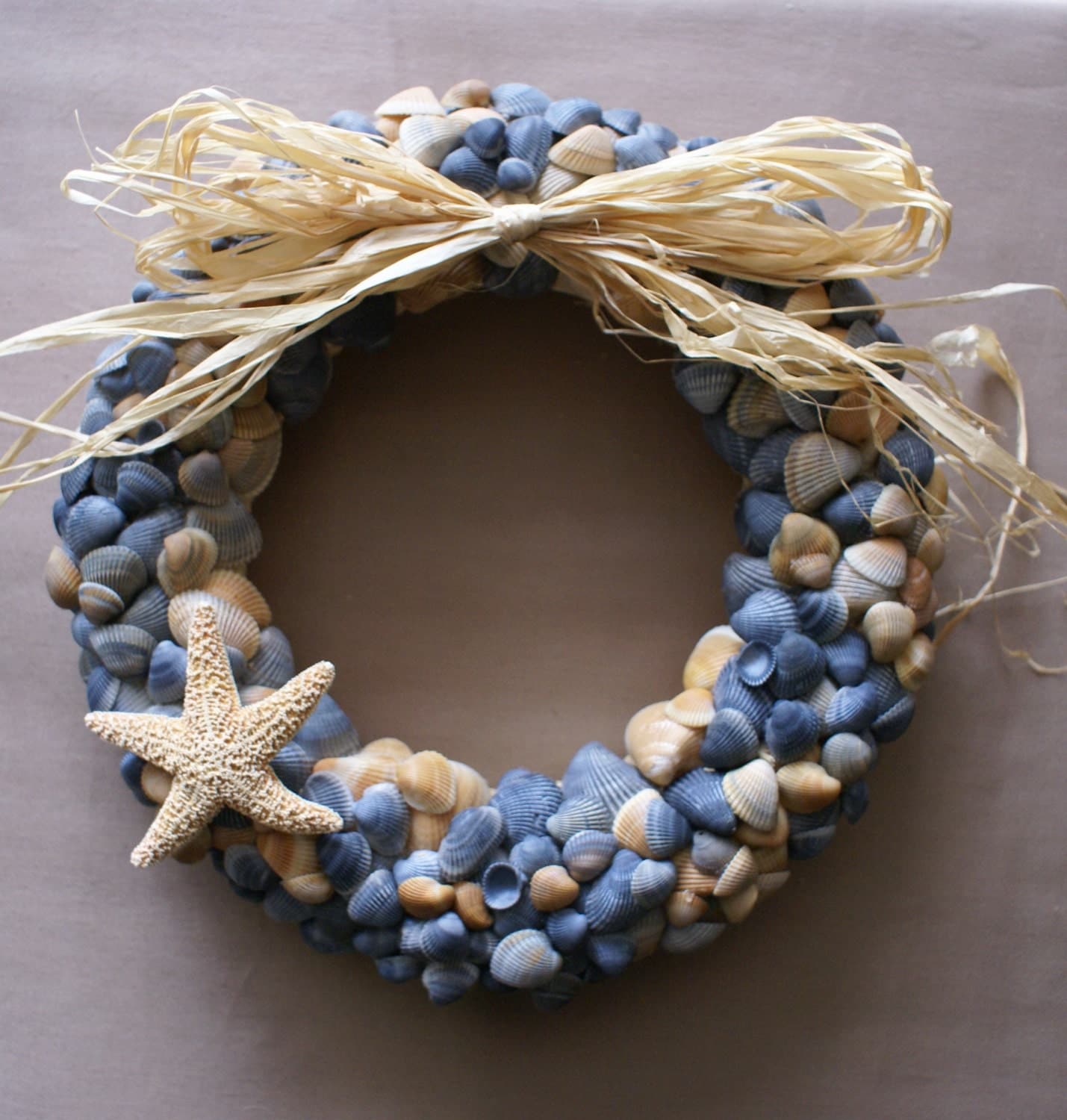Seashell wreath 11 blue beach wreath coastal decor by JustShellin