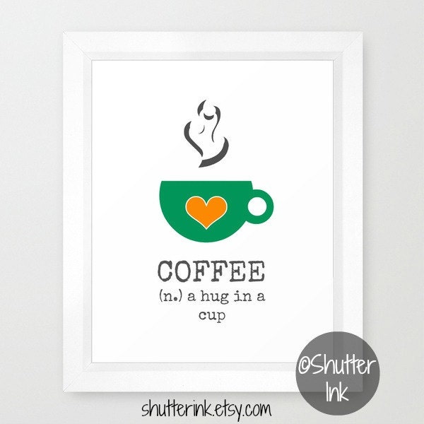 Coffee Love. Definition. Humor. Illustration. Turquoise and Yellow. Graphic Art Print . 8x10