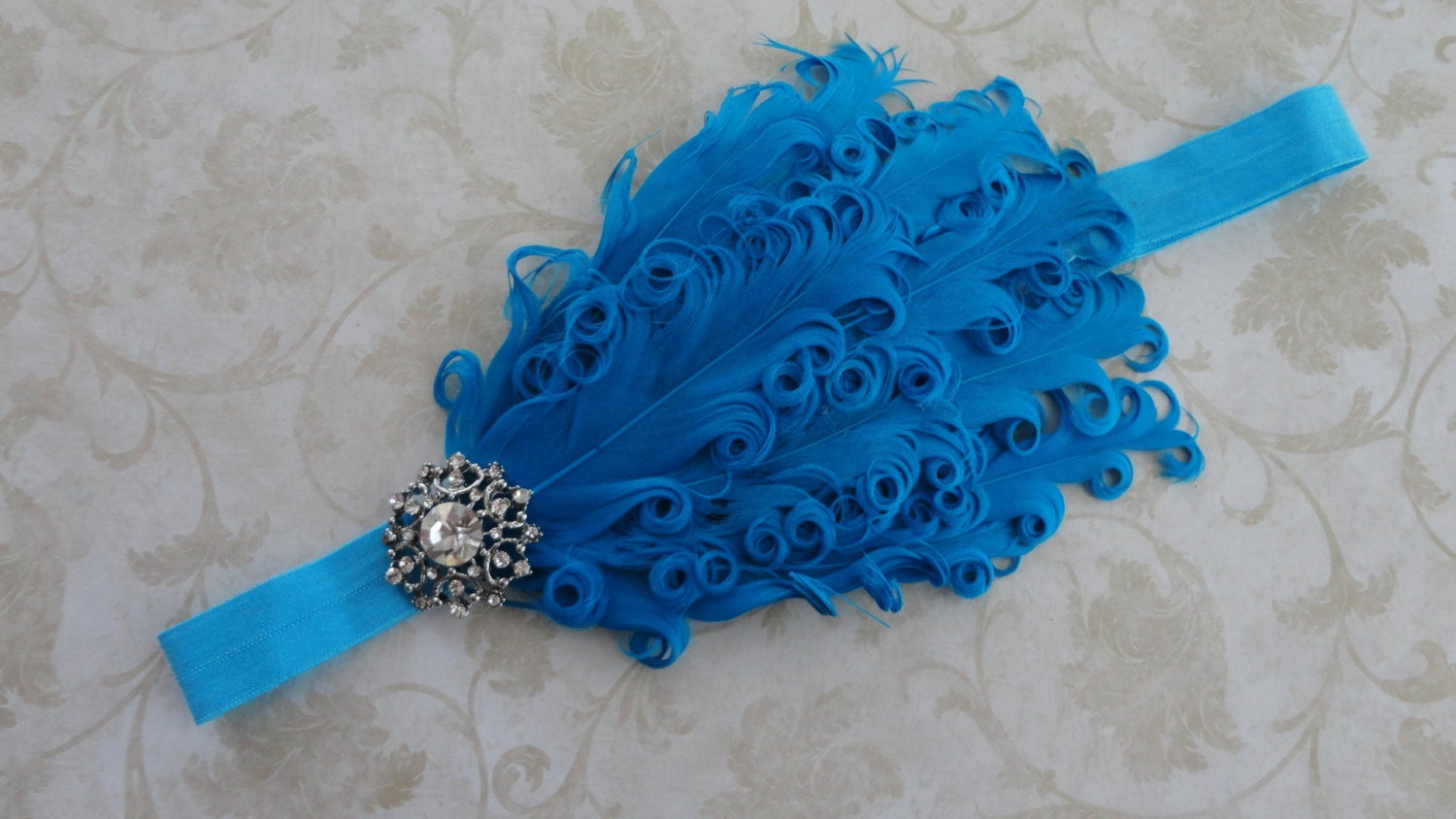 Turquoise Nagorie Feather Headband w/ Rhinestone - Baby Headband - Girls Headband - Womens Headband - Photo Prop