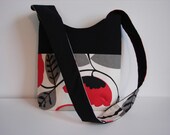 Brooklyn Bag in Red Poppies, Cross Body Bag, Black and Red, Shoulder Bag, Mail Sack
