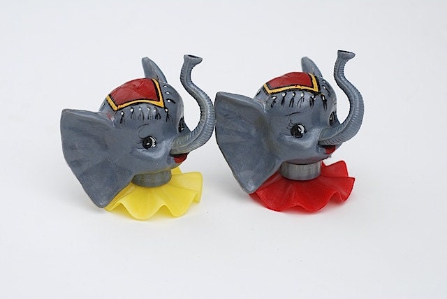 Mid Century Plastic Elephant Heads, 1950's Circus Elephants, Retro Birthday Party Cake Toppers, Mid Century Toy