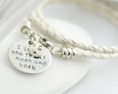 Personalized hand stamped Bracelet, Mommy Jewelry,love you to the moon and back,Leather Bracelet