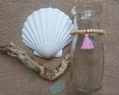 beachcomber natural wood pink tassel bracelet