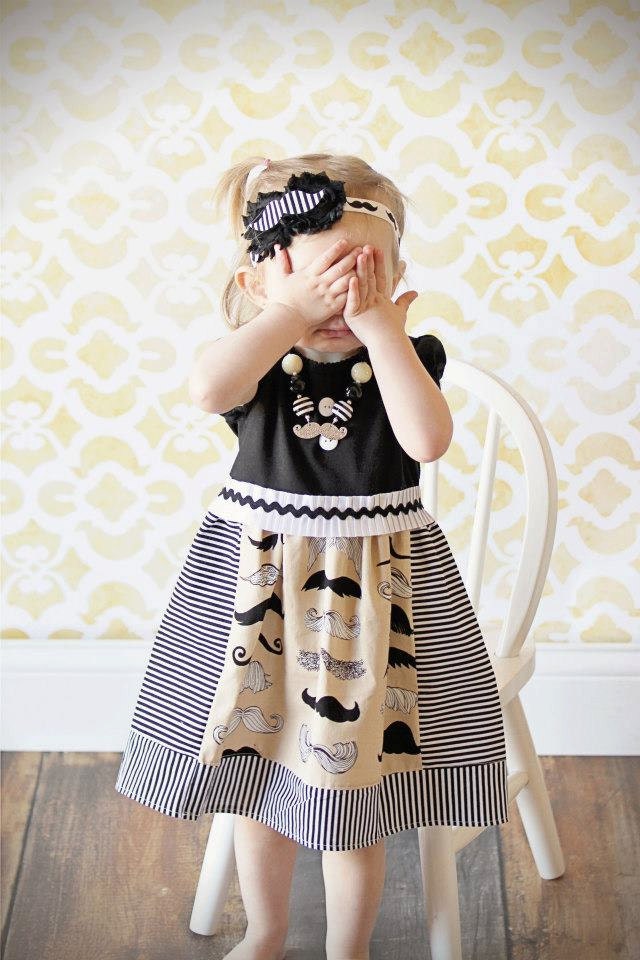 Spring Summer mustache dress children toddler baby girl 12m, 18m,  2t, 3t, 4t