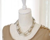 Statement Necklace Rocker Party Handmade Golden & Metallic Gray Rectangle Multi Chain choker necklace bulky