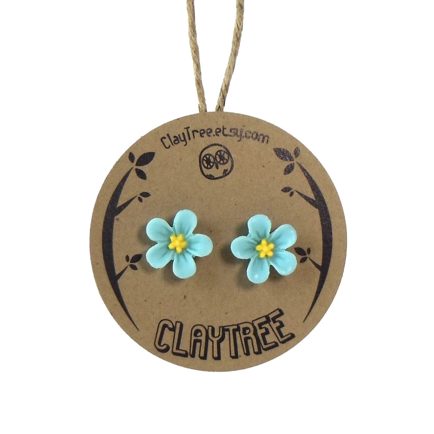 Blue Flower Earrings - Blue and Yellow Flower Studs - Spring Post Earrings - Plastic Flower - Hypoallergenic - Surgical Steel