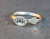Personalized Sterling Silver Stack Rings - Sweet Sideways Heart