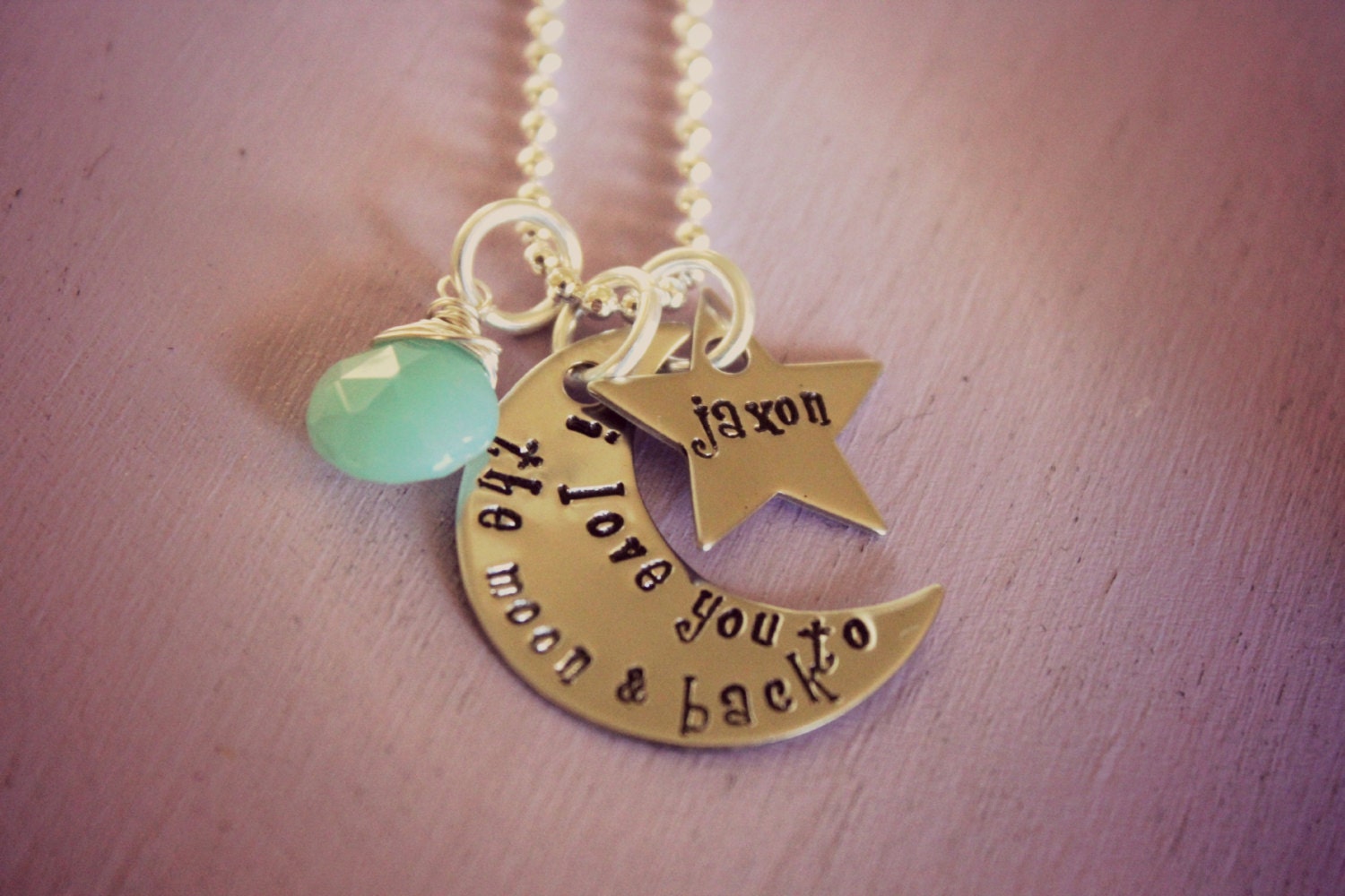love you to the moon and back-Hand stamped necklace