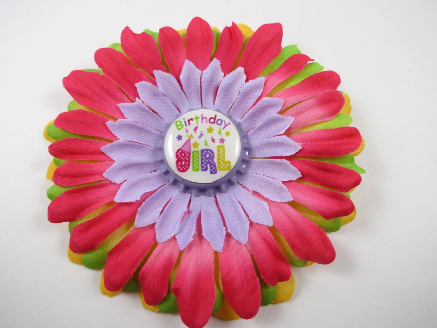 Birthday Hair Bow - Birthday Girl Flower Hair Clip - Colorful Birthday Hair Bow - Pink Green Purple Yellow Hair Clip - Birthday Accessory