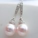 Pink Pearl Earrings - Wedding Earrings - Bridesmaids Earrings - Cubic Zirconia Post Earrings - Pearls Crystal Swarovski