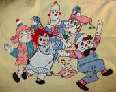 SALE Raggedy Ann and Andy with Friends Vintage Handmade Panel for Pillow or Framing