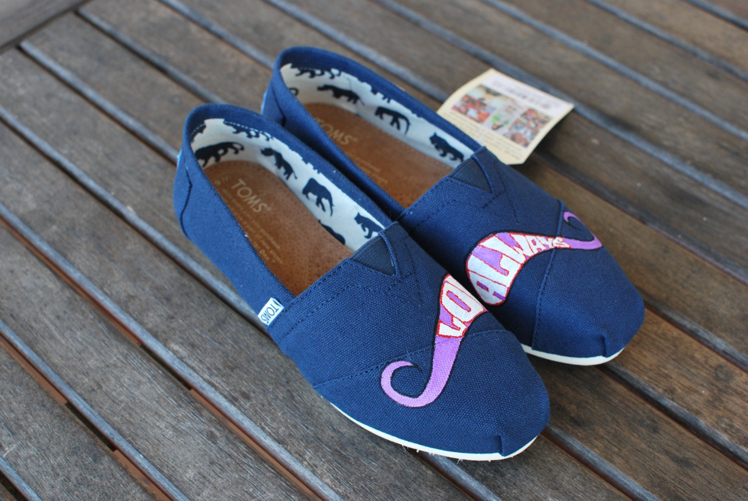 Love Always Navy Mustache TOMS shoes