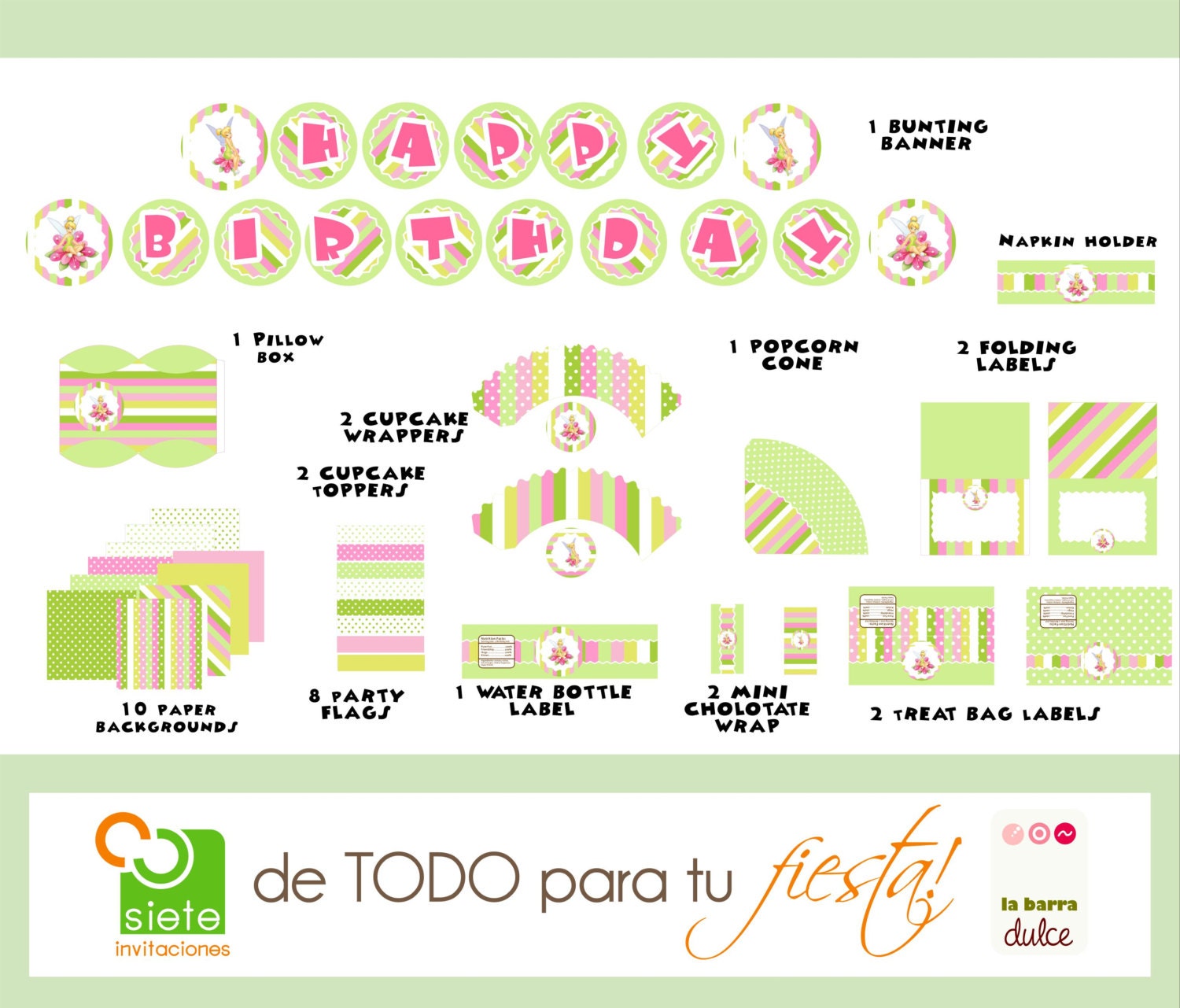 Tinkerbell PRINTABLE Party kit Tinker bell fairy Campanita Hadas Periwinkle La Fée Clochette Mundo das Fadas Sininho