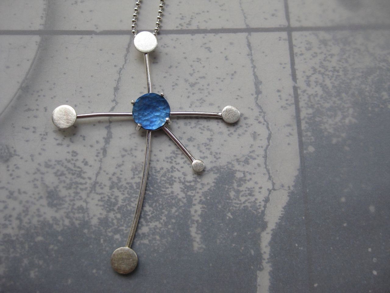 Southern Cross Constellation Necklace Hammered Titanium Sterling Silver Ball Chain