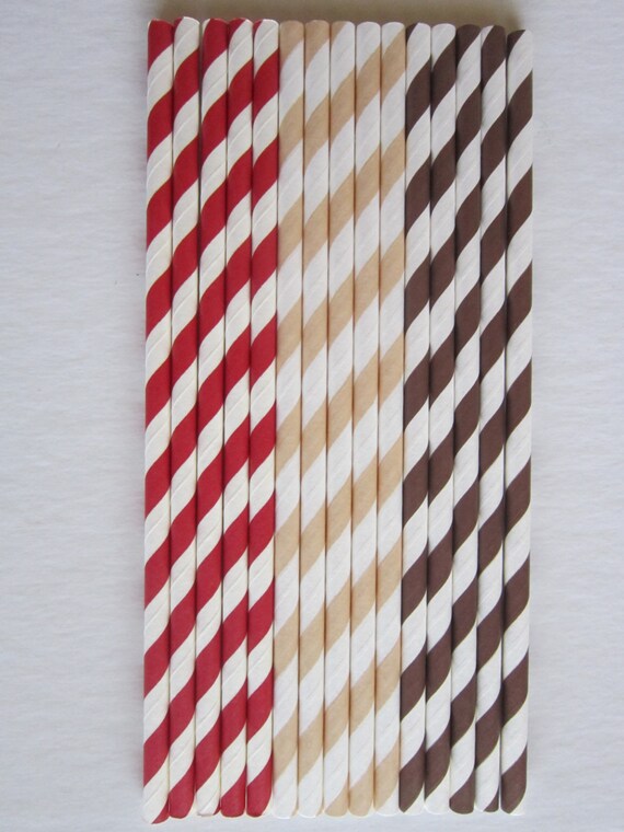 24 Red Brown Cream Sock Monkey Paper Drinking Straws Il_570xn