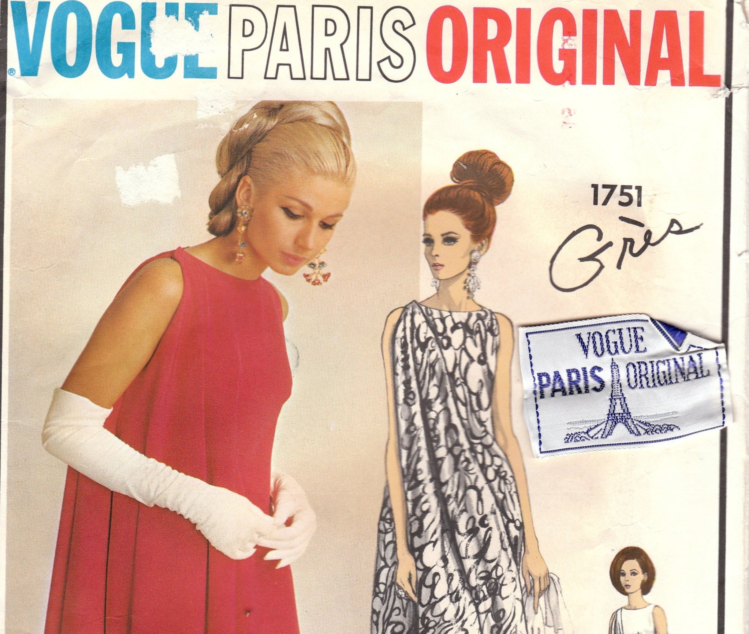 Stunning 1960s Dress Pattern Vogue Paris Original 1751 Size 16 with Label
