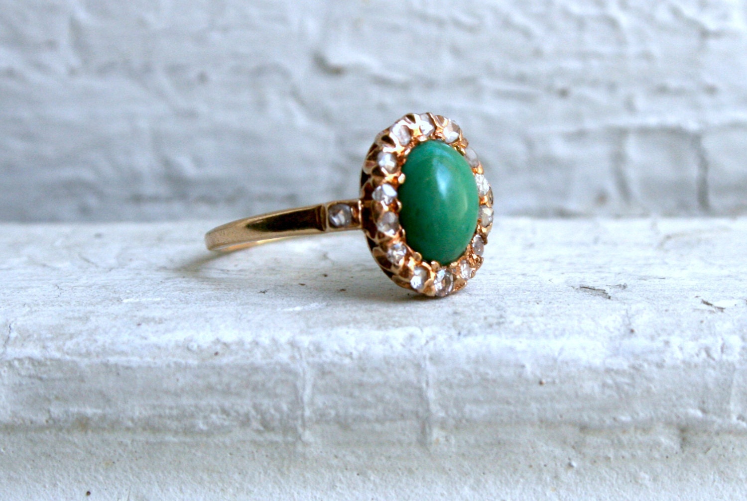 RESERVED - Antique 14K Rose Gold Diamond and Turquoise Ring.