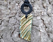 ON SALE Black and gold ceramic pendant necklace / Raku Ceramic / OOAK necklace /  Pendant handmade textured / Ceramic jewelry / Boho pendant