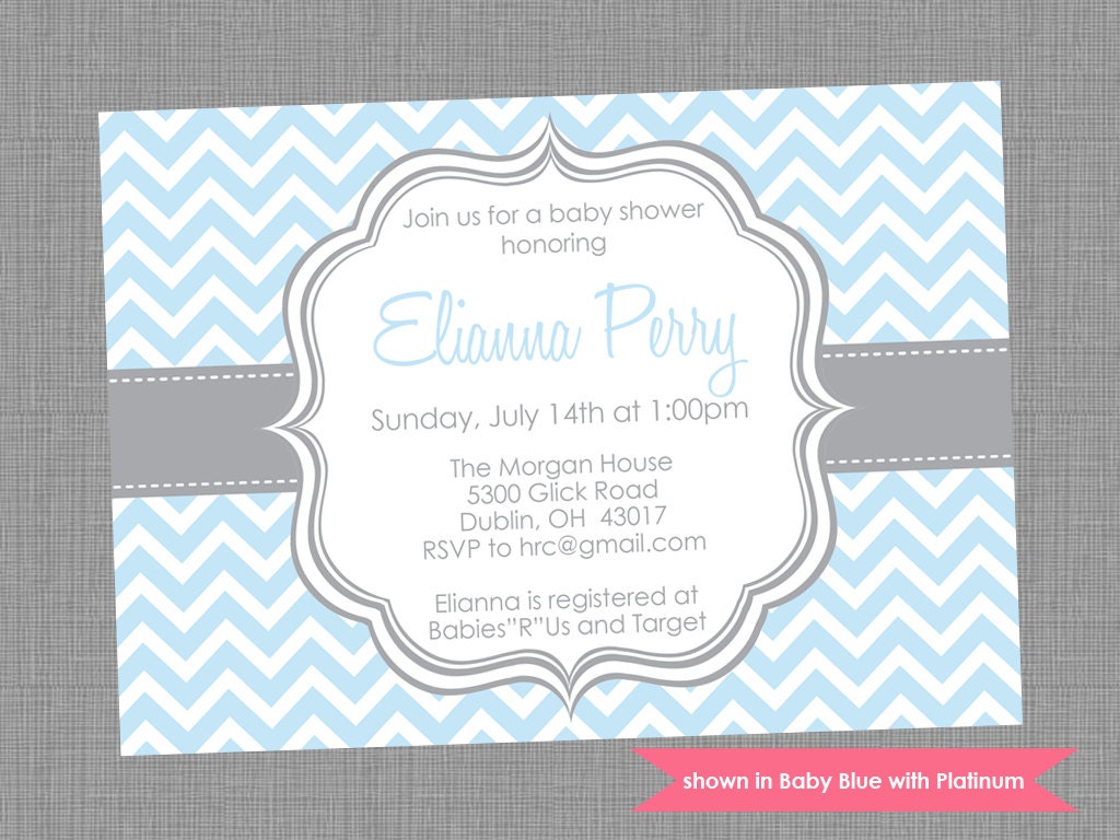 Printable Baby Shower Invitation - Shower Themed Chevron Invite - Colors and Text Customizable Il_570xn
