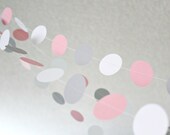 Pink, White and Grey 12 ft Circle Paper Garland- Wedding, Birthday, Bridal Shower, Baby Shower, Party Decorations