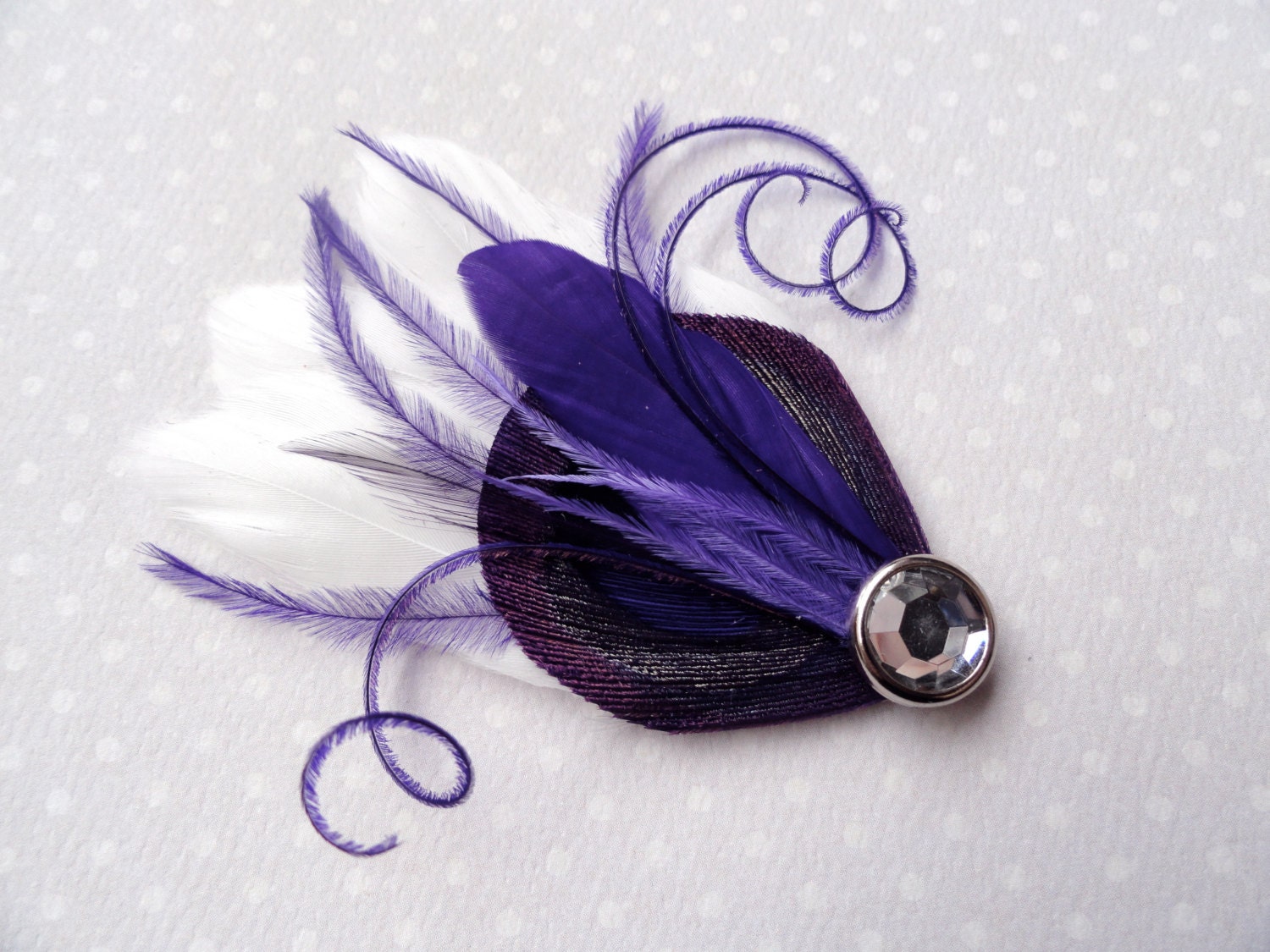 BREE Purple and Lavender Peacock Mini Feather Hair Clip with Crystal, Feather Fascinator