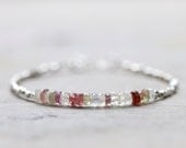 Sapphire bracelet: pink, red, orange, white multicolor beaded bracelet - September birthstone jewelry