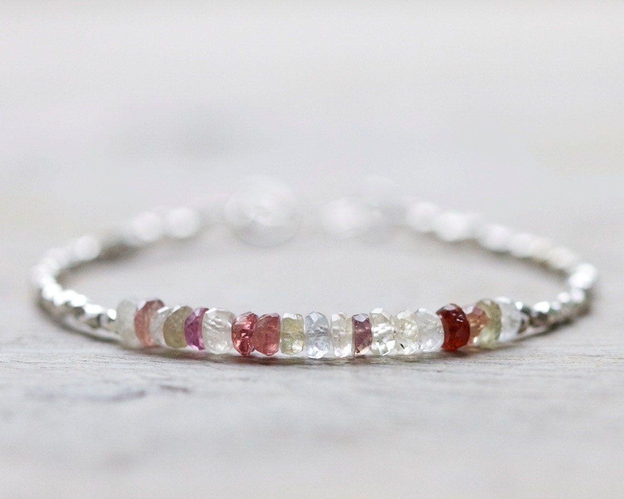 Sapphire bracelet: pink, red, orange, white multicolor beaded bracelet - September birthstone jewelry