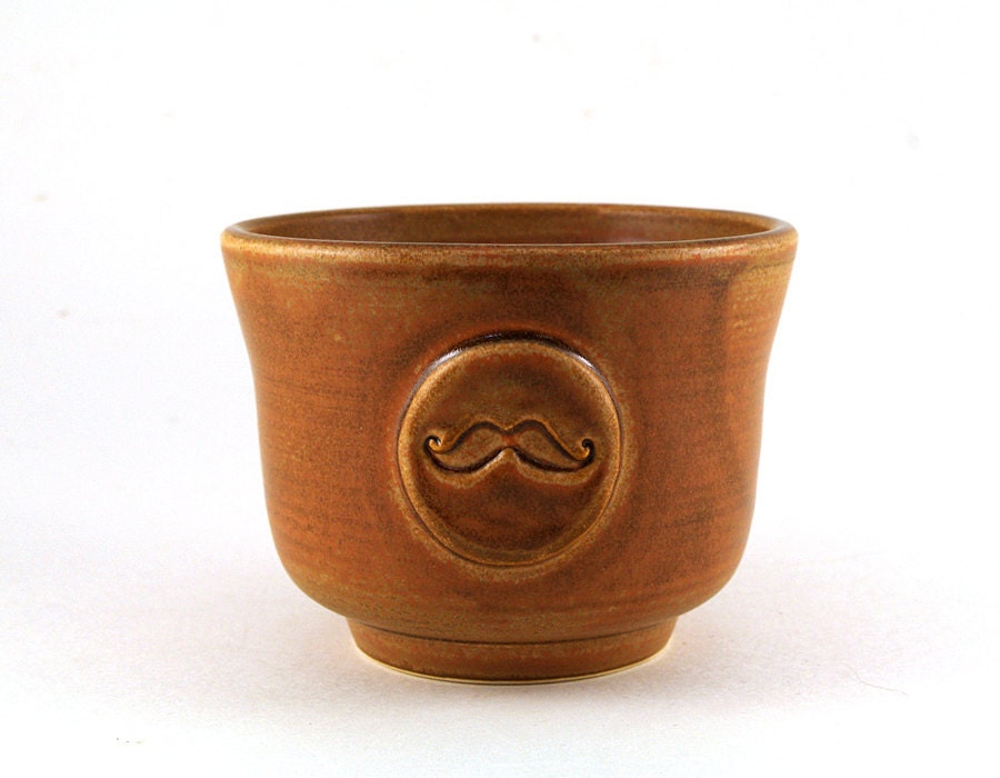 Brown Shaving Bowl with a Mustache, Shave Cup,  Gift for Men, Fathers Day, Groomsmen, Best Man by MiriHardyPottery