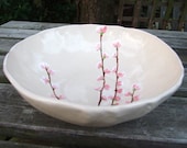 Serving bowl creamy ceramic pink blossom serving dish fruit bowl Sakura Spring time MADE TO ORDER