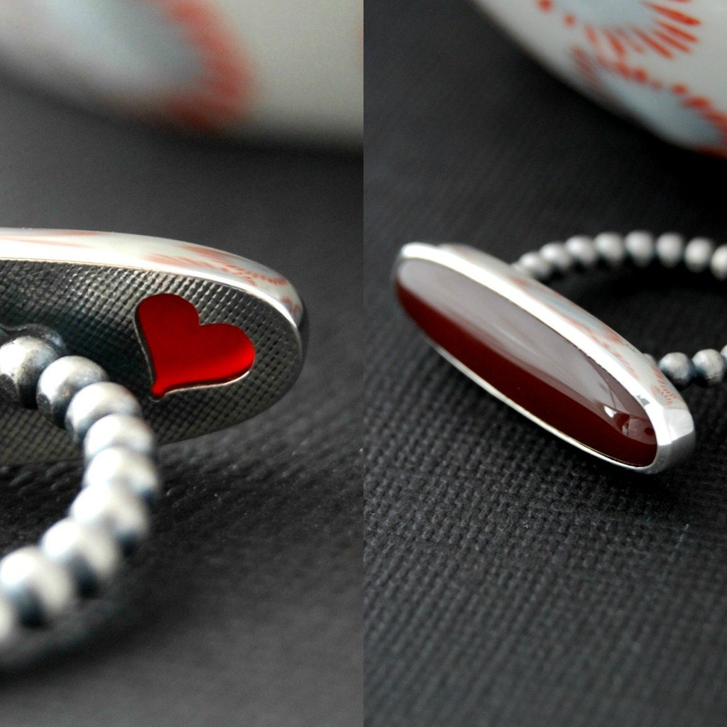 Love ring - Sterling silver ring with carnelian agate and a heart cut out size 7