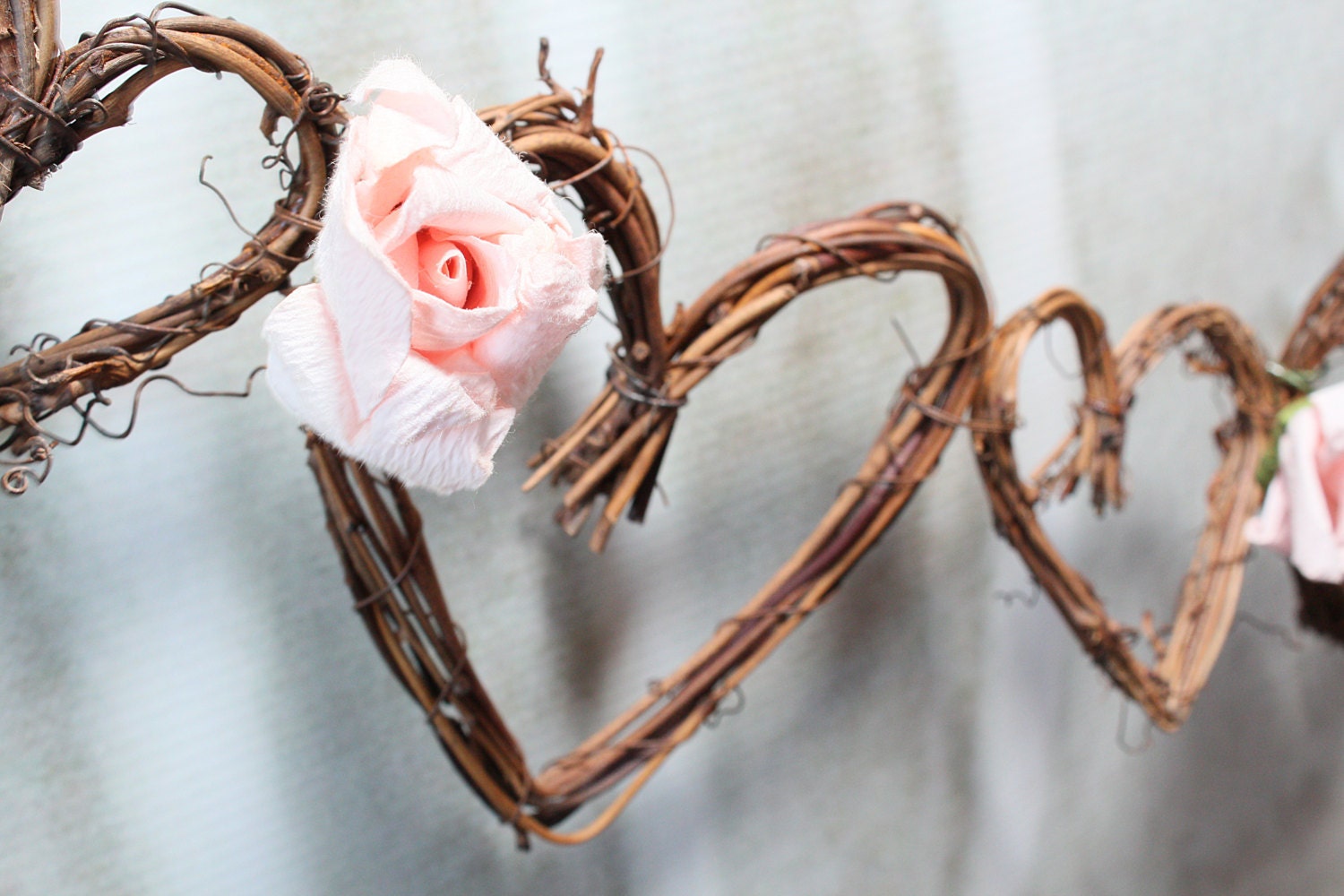 Wedding Garland Hearts & Pink Roses, Rustic Decorations, Reception Decor, 5ft