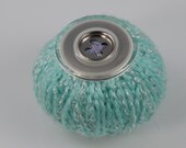 seafoam yarn recycled pin cushion handmade sewing notion upcycled dryer lint yarn wrapped pincushion quirky fun ooak handcrafted unique