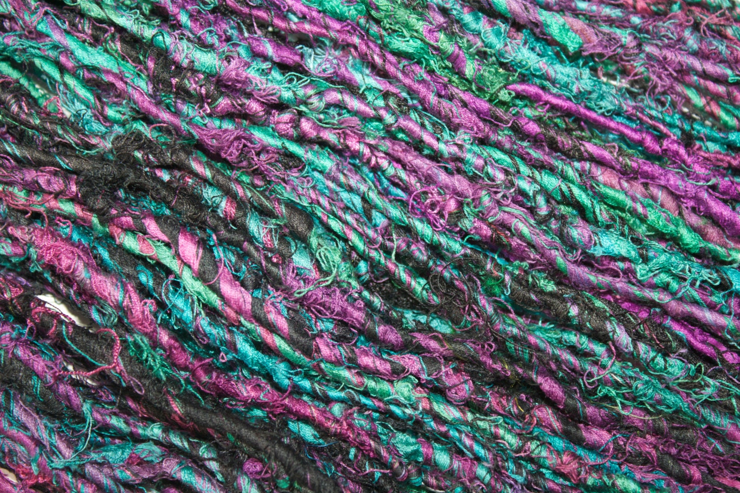 Recycled Cotton Yarn - 42 Yards of Hand Spun Fiber in Twilight Colorway