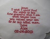 Personalized  Wedding Handkerchief. Mother of Groom gift from bride Custom Made