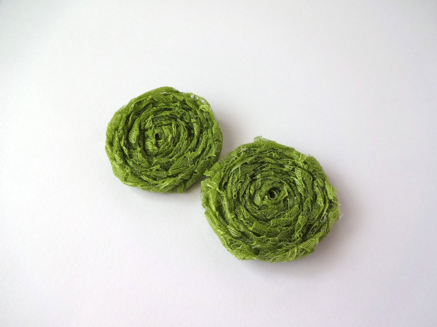 2 Lime Green Lace Fabric Rosettes Embellishment