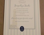 Vintage Bridal / Bachelorette Party / Wedding / Nautical Invitation or Blue Stripe / Rehearsal / Recipe Party / Printed by Darby Cards