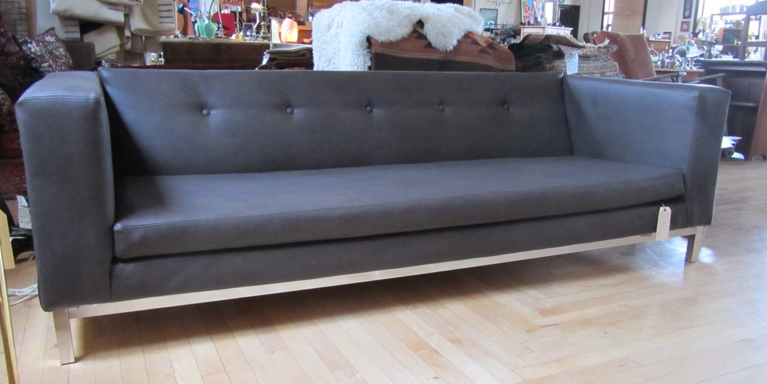 Modern Vinyl & Chrome Sofa - Reupholstered