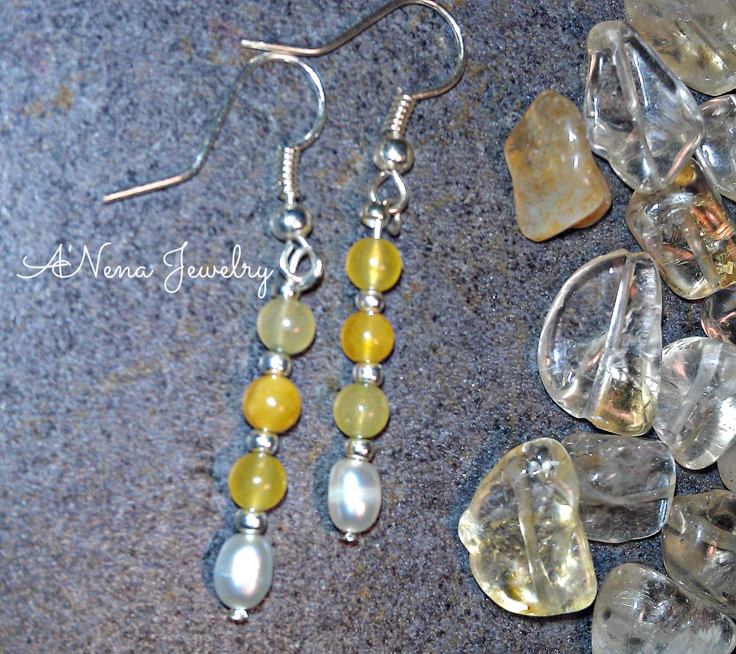 Earrings: "Uplift" Genuine Quartzite,Pearl & Copper