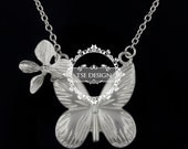 vintage matte silver butterfly ochid flower pendant charm choker necklace bridal gift jewelry