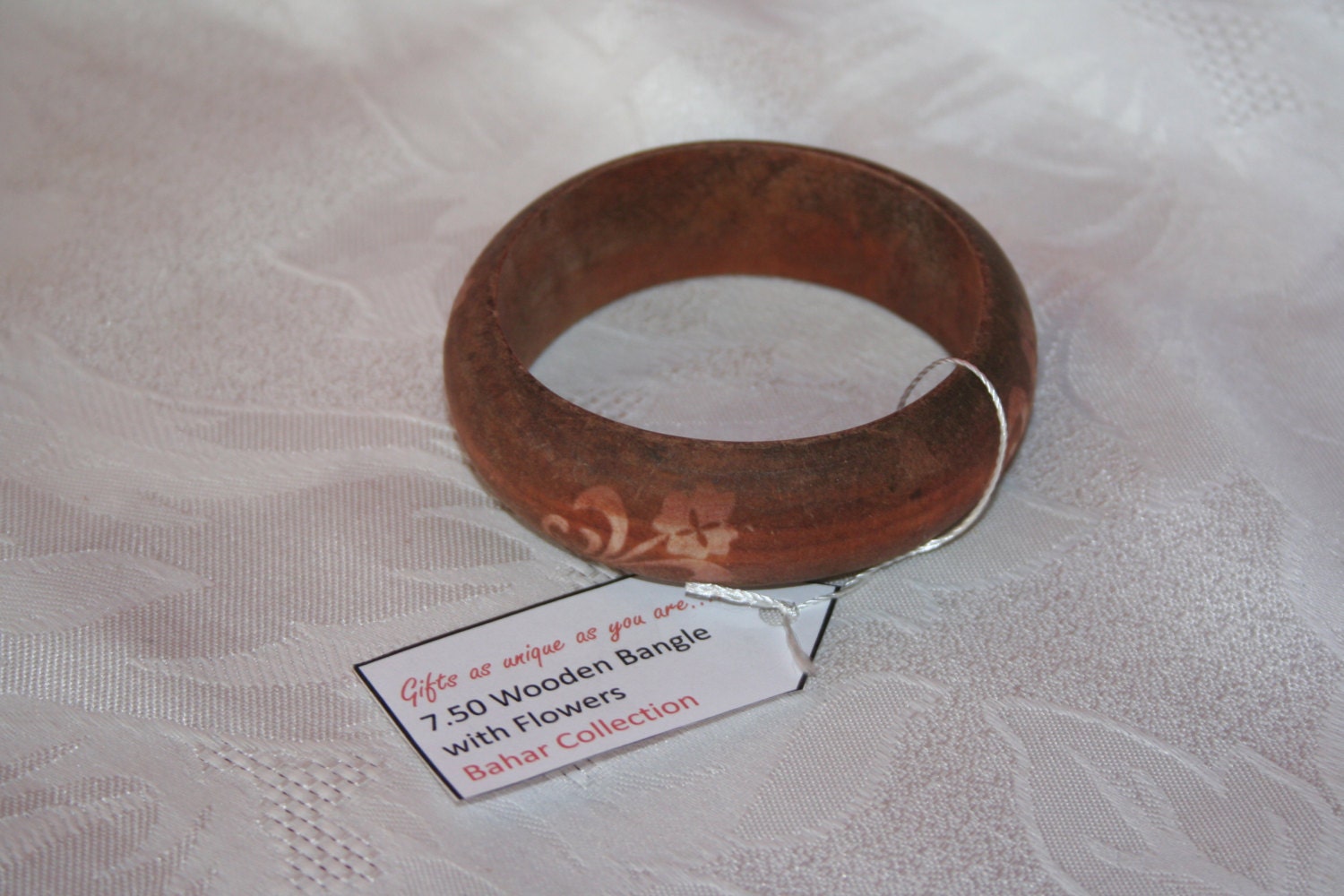 Wooden Bangle with Flower and Poppy Motif