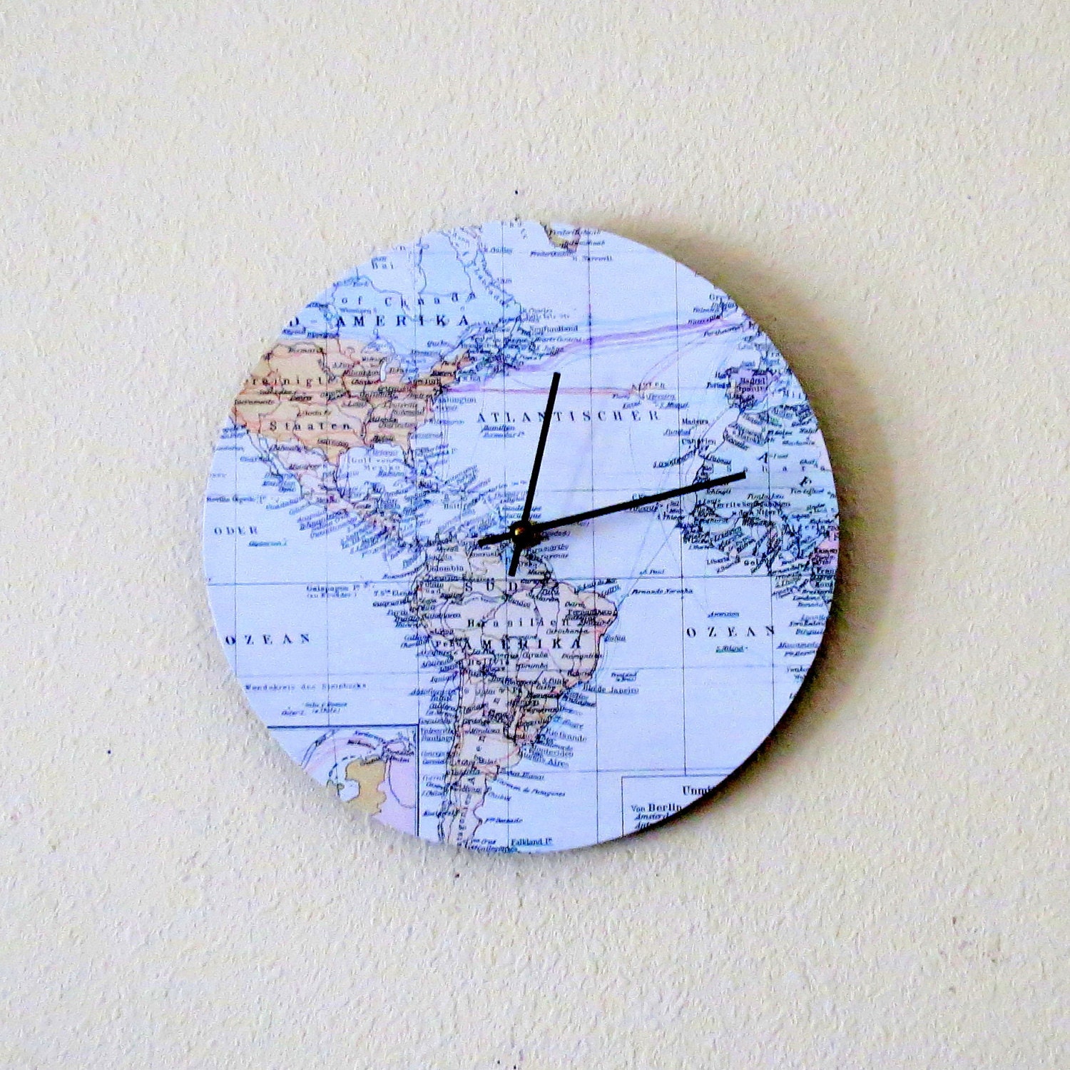 Large Wall Clock, Wanderlust, Reycycled Wall Clock, Decor and Housewares, Home Decor, Home and Living, Eco Friendly Decor, Unique Clock
