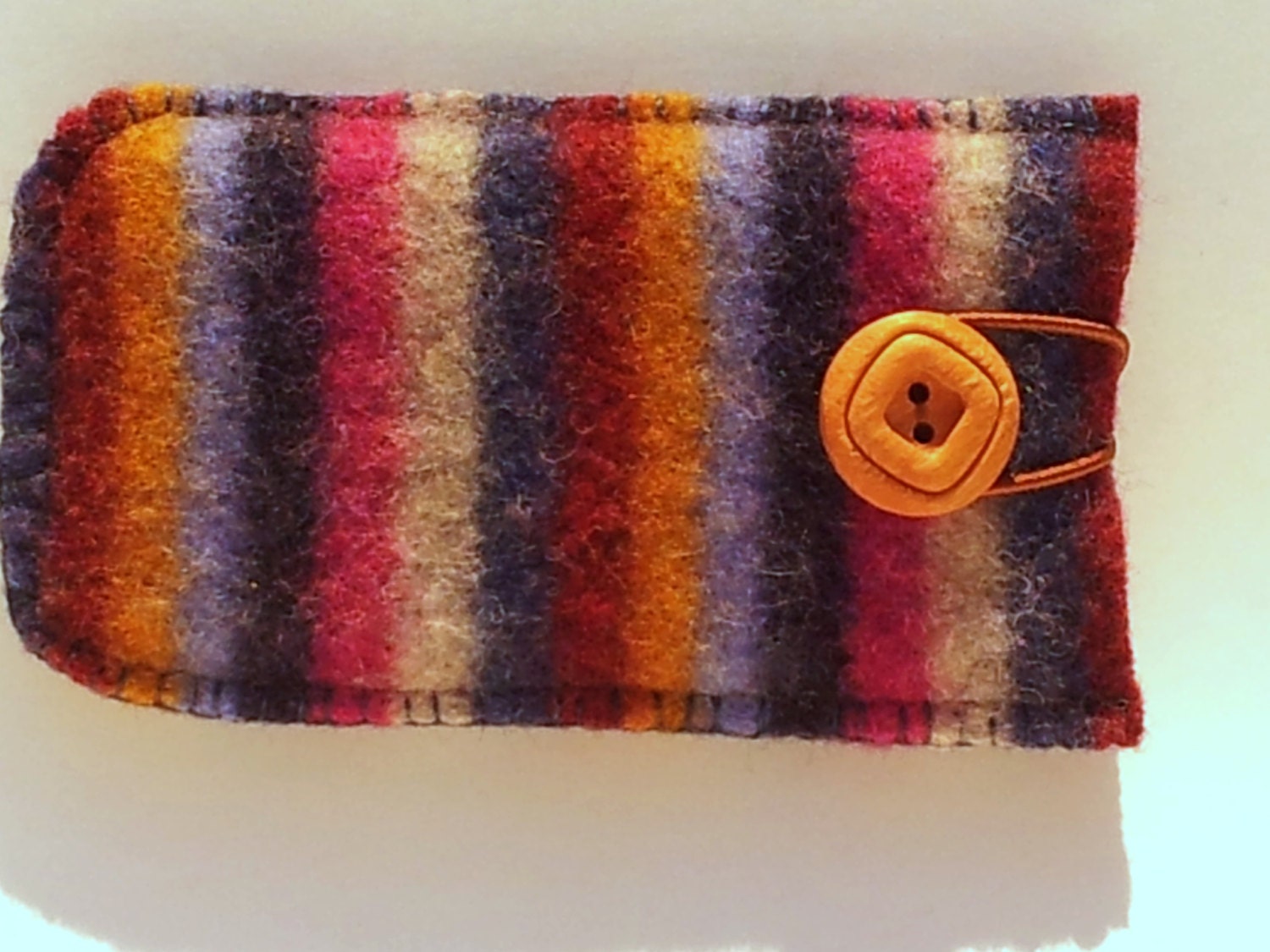Upcycled Multicolored Striped Felted Wool Cell Phone Case/Sleeve, Phone Cozy, Fits all iPhone models, larger Android models such as Samsung