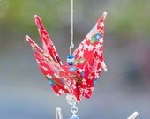 Red and Blue Origami Crane Ornament