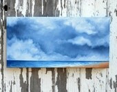 Original art, oil painting, seascape, thunderstorm clouds, blue ocean, nautical home decor- Beachcomber