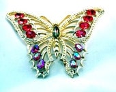 Huge Hot Pink Heliotrope Crystal Butterfly Brooch
